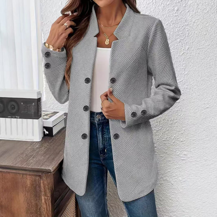 Women Tailored Long Blazer with Textured Quilted Look Mune Fashion