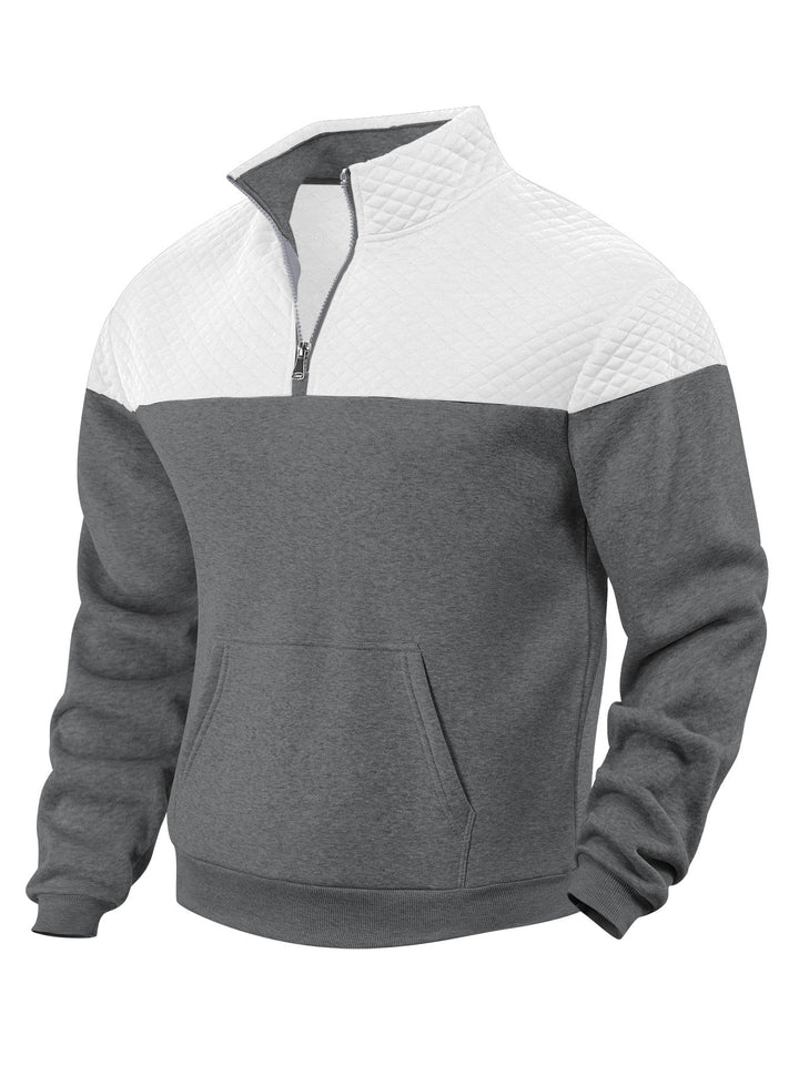 Men's Half-zip Sweatshirt with Quilted Shoulder Panel and Kangaroo Pocket Mune Fashion