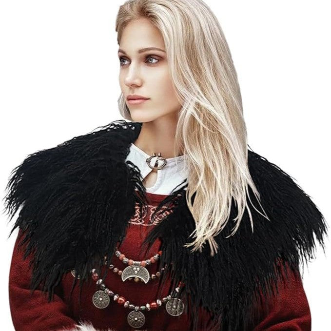 Ladies' shoulder stole made of long-fiber artificial fur with dramatic shaggy collar Mune Fashion