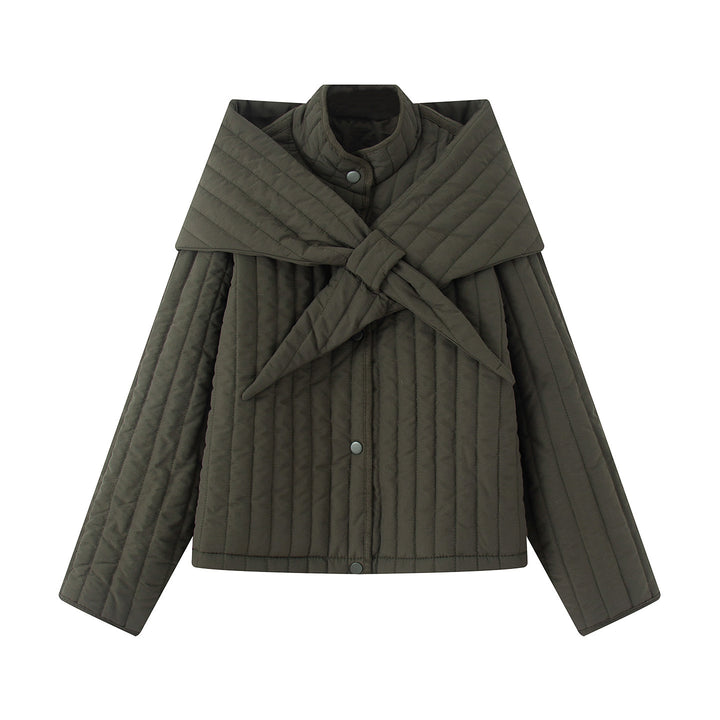 Women's quilted jacket with large wrap collar and tie scarf Mune Fashion