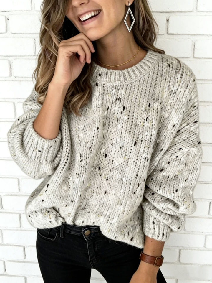 Women's Loose Mohair-Look Openwork Sweater with Balloon Sleeves Mune Fashion