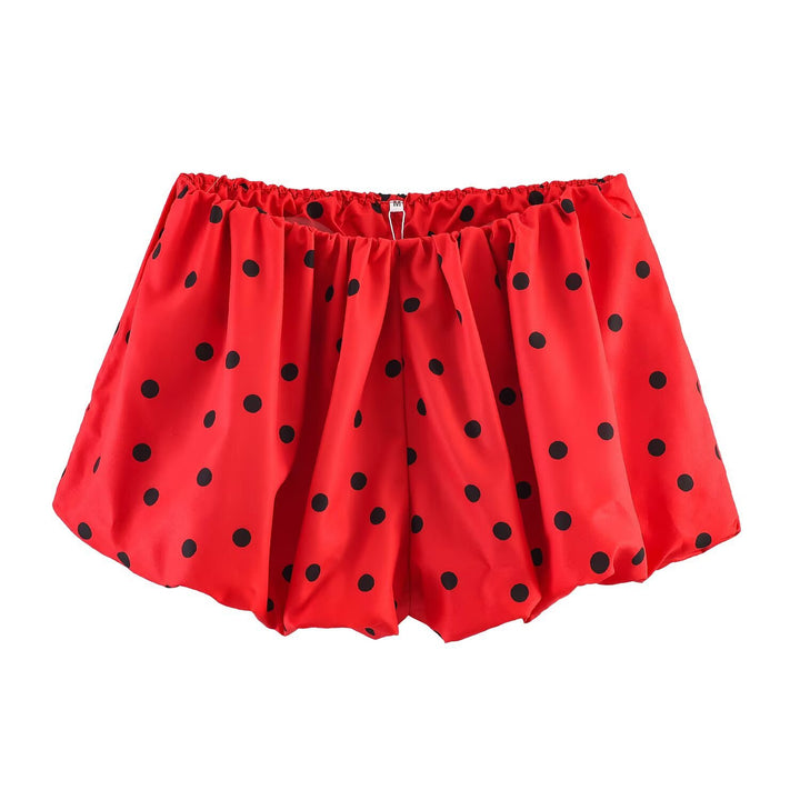 Women's Polka Dot Cropped Utility Jacket with Stand Collar and Drawstring Mune Fashion