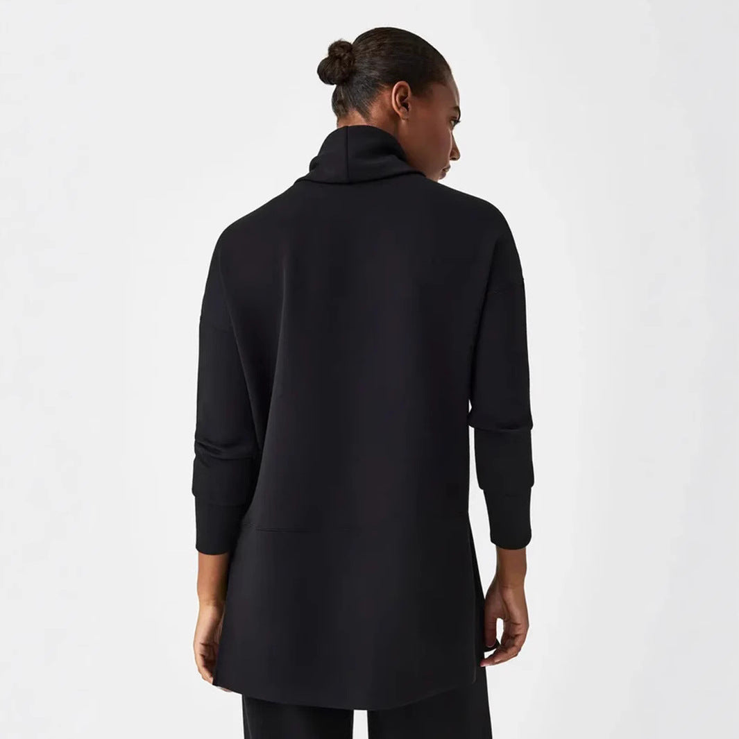 Women's Cozy Funnel Neck Tunic Sweater with Oversized Cut and Side Slits Mune Fashion