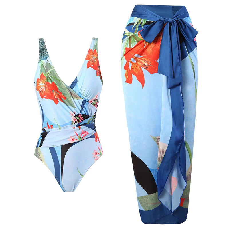 Women's One-Piece Swimsuit with Refined Wrap Design and Floral Print Mune Fashion
