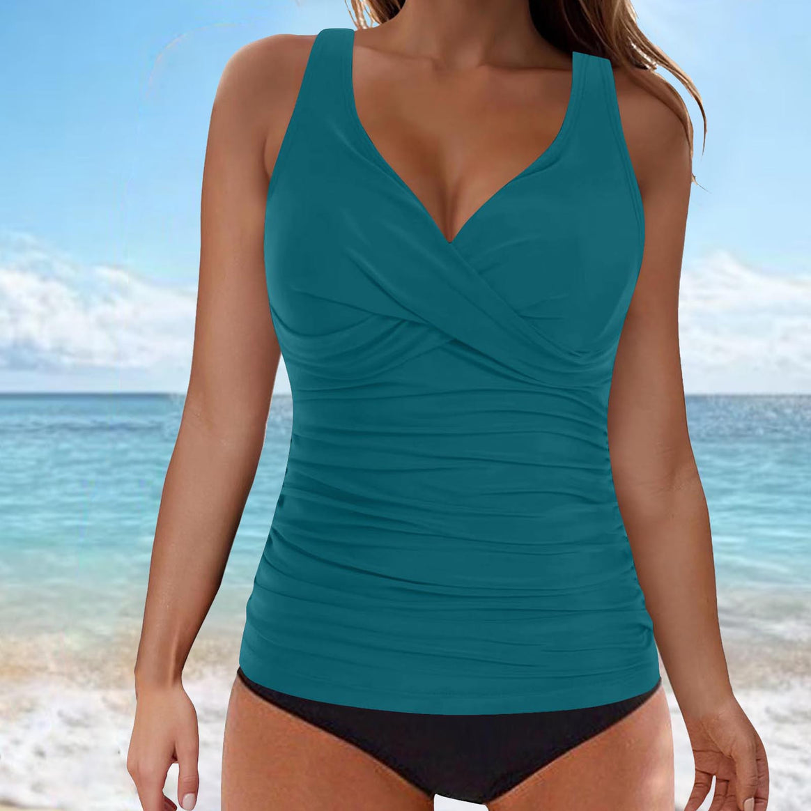 Ladies elegant wrap swim top with ruffles Mune Fashion