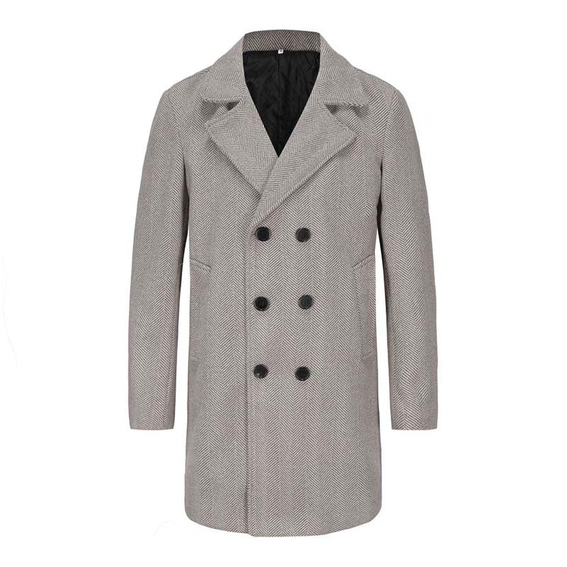 Men's Double-Breasted Herringbone Wool Blend Car Coat with Tailored Fit and Quilted Thermal Lining Mune Fashion