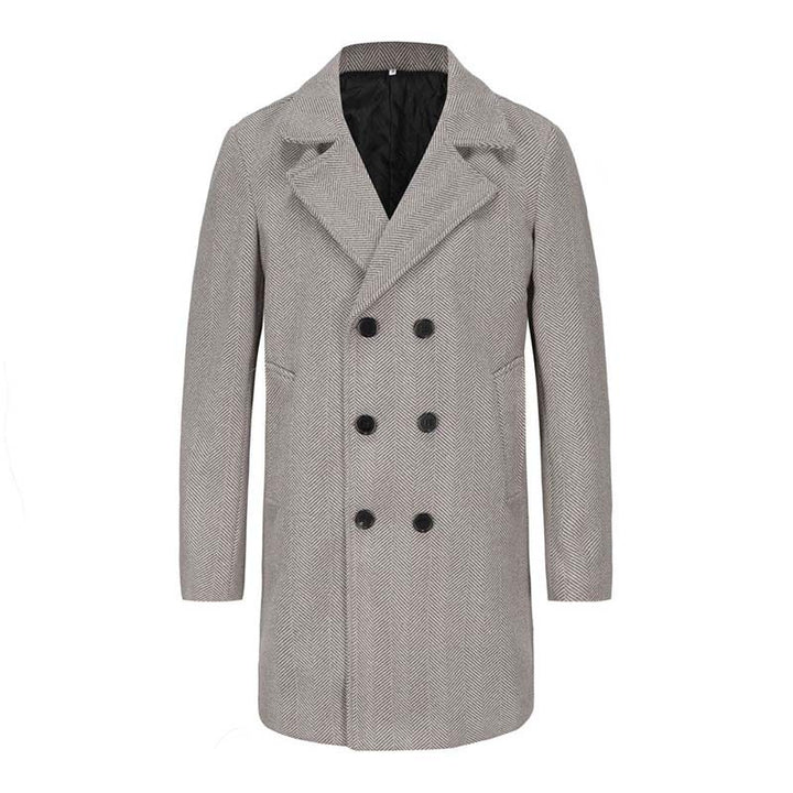 Men's Double-Breasted Herringbone Wool Blend Car Coat with Tailored Fit and Quilted Thermal Lining Mune Fashion