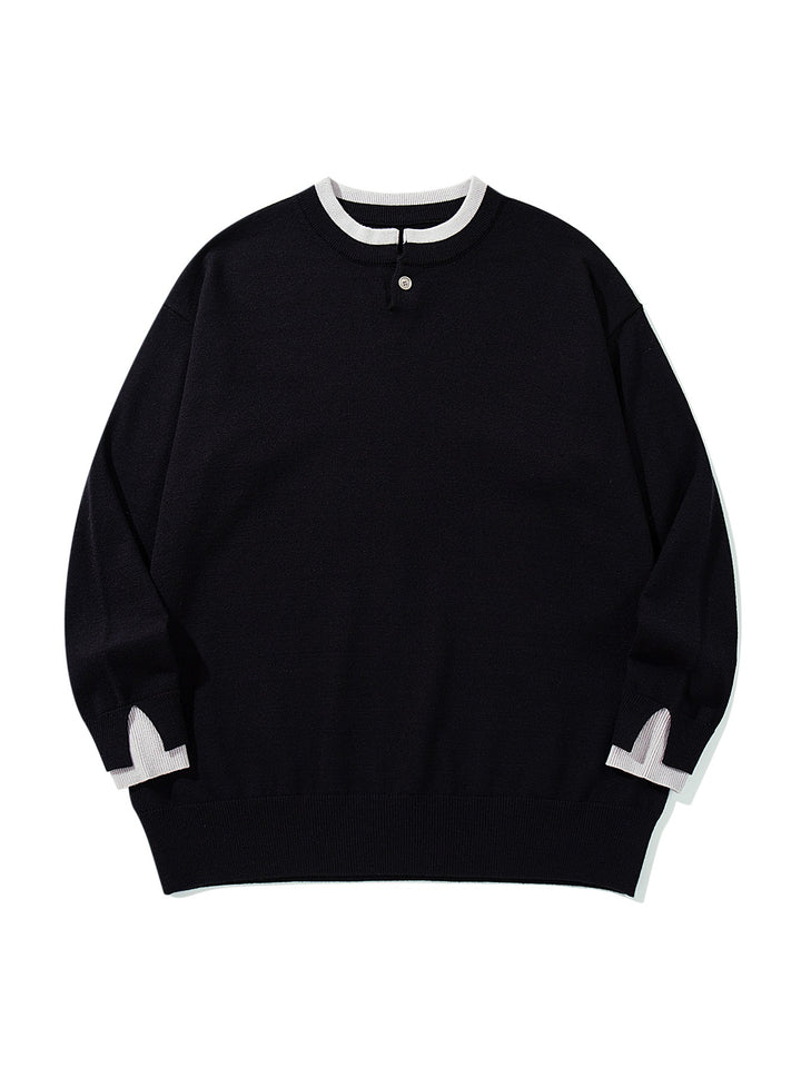 Unisex Oversized Knit Sweater with Short Henley Button Placket and Thumbhole Cuffs Mune Fashion