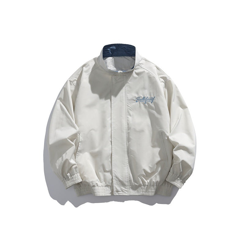 Unisex Lightweight Boxy Blouson Jacket with Stand-up Collar, Elastic Cuffs and Embroidered Chest Detail Mune Fashion