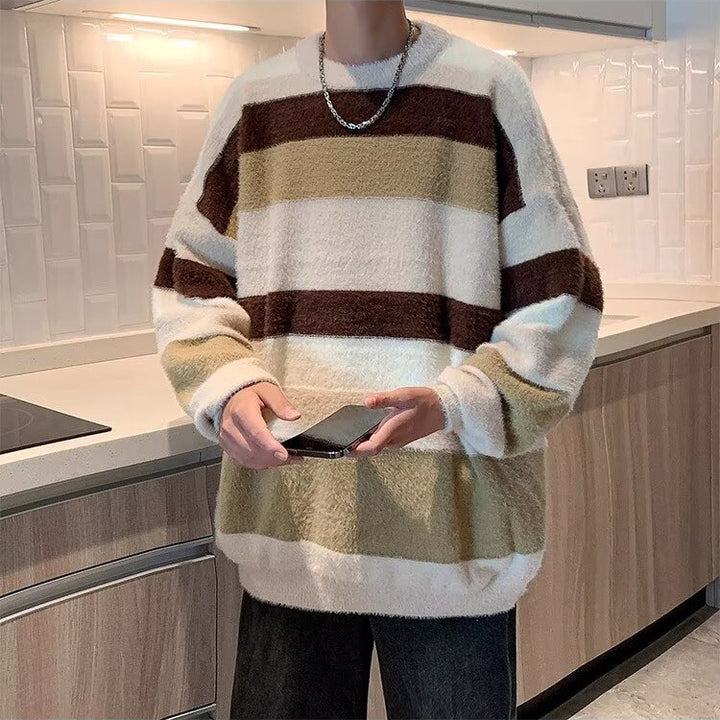 Unisex Soft Chunky Knit Sweater with Stripes Mune Fashion