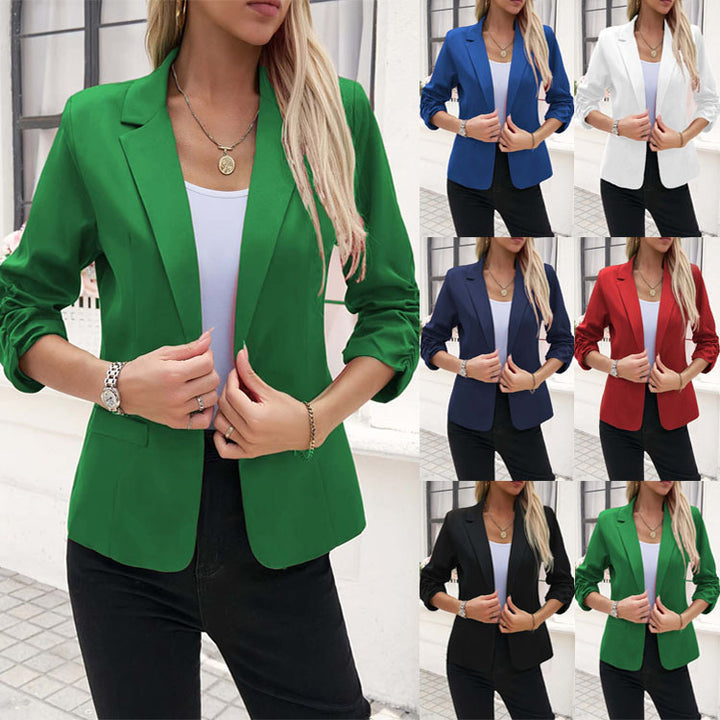 Women's figure-flattering blazer with gathered three-quarter sleeves and narrow lapels Mune Fashion
