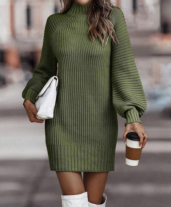 Women's knitted dress with turtleneck and balloon sleeves Mune Fashion