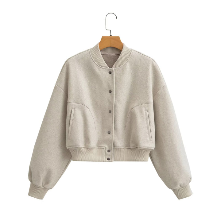Unisex oversized wool blend bomber jacket with ribbed hem and snap button placket Mune Fashion