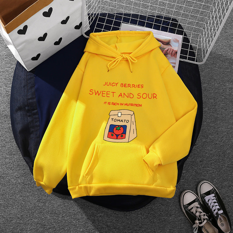 Women's oversized hoodie with playful tomato print, kangaroo pocket and soft fleece lining Mune Fashion