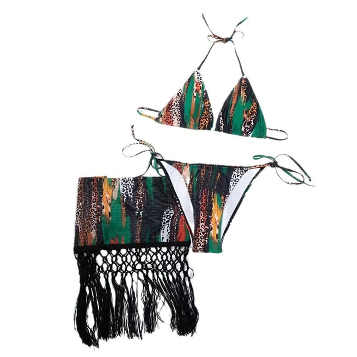 Women's bikini set with playful pattern and fringed pareo Mune Fashion