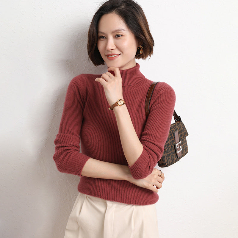 Women's Tailored Fine Knit Turtleneck Sweater with Fine Ribbed Texture and Cashmere Look Mune Fashion