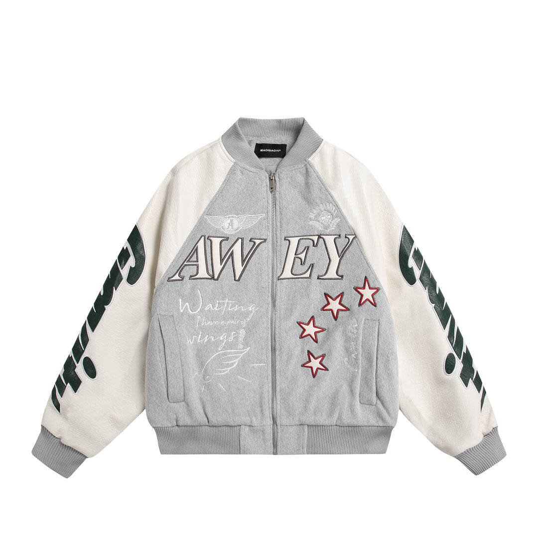 Unisex varsity bomber jacket in material mix with embroidery and application details Mune Fashion
