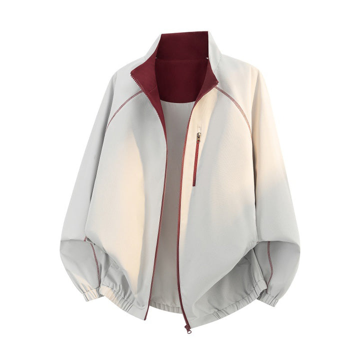 Unisex Oversize Bomber Jacket with Raglan Sleeves, Contrasting Zipper & Elastic Cuff Mune Fashion