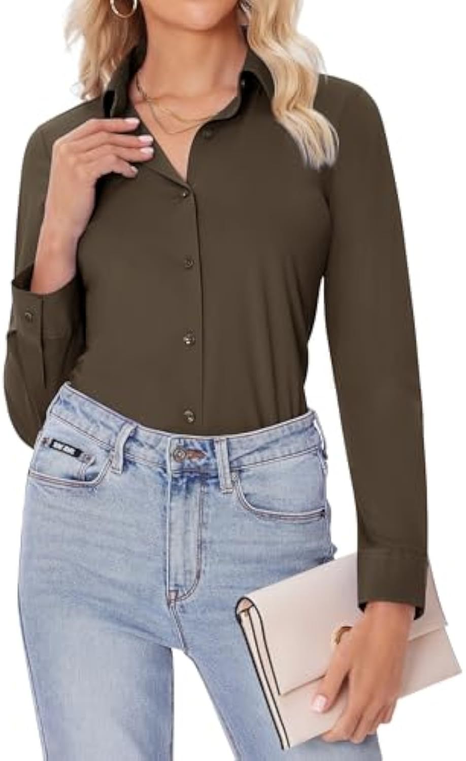 Women's Classic Viscose-Stretch Shirt Blouse with Kent Collar and Cuffs Drune