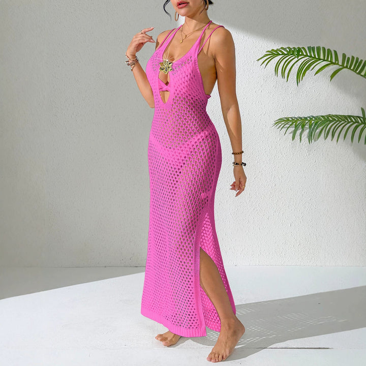 Ladies elegant solid color mesh beach cover-up Mune Fashion