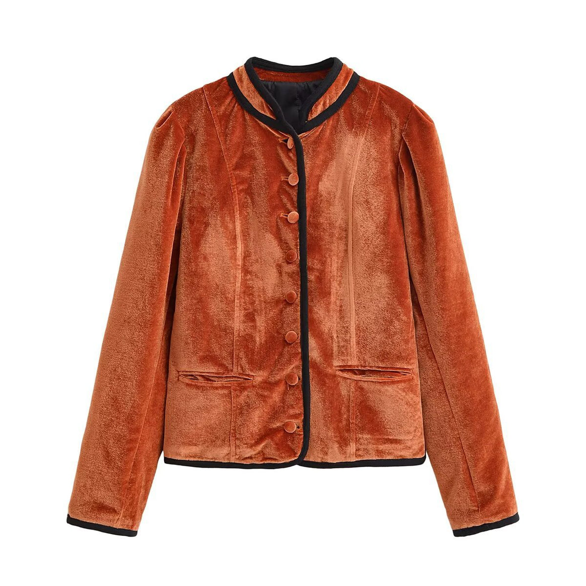 Women's velvet blazer-style jacket with stand-up collar and covered buttons Mune Fashion