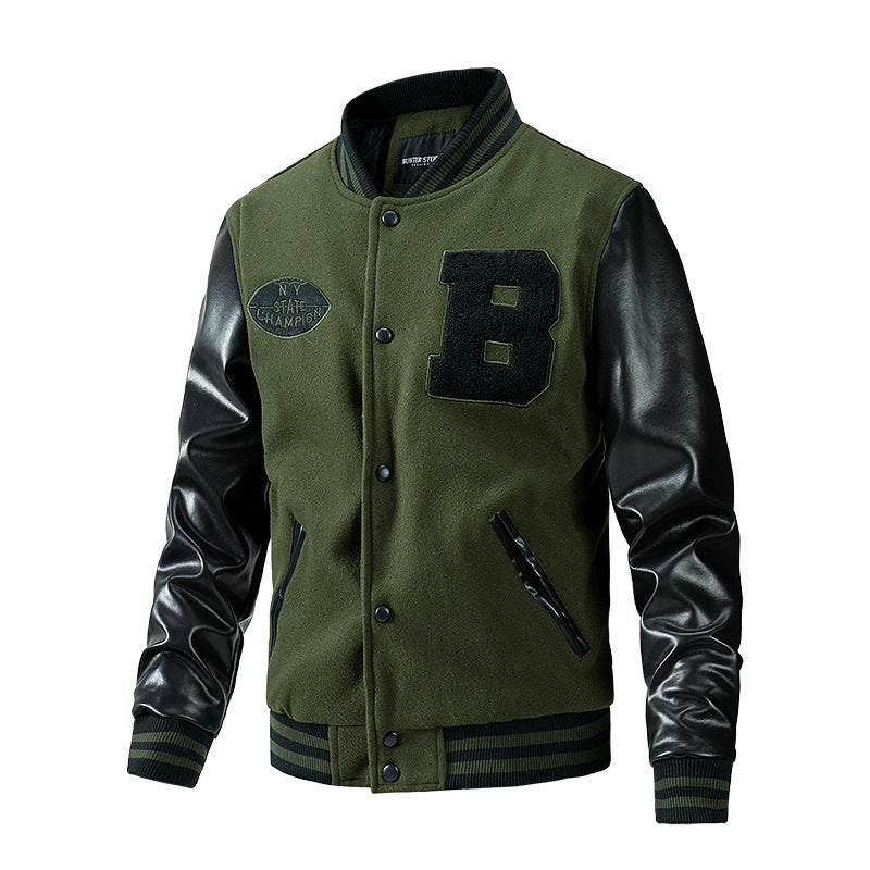 Men's college jacket made of wool blend with reinforced leather sleeves Mune Fashion