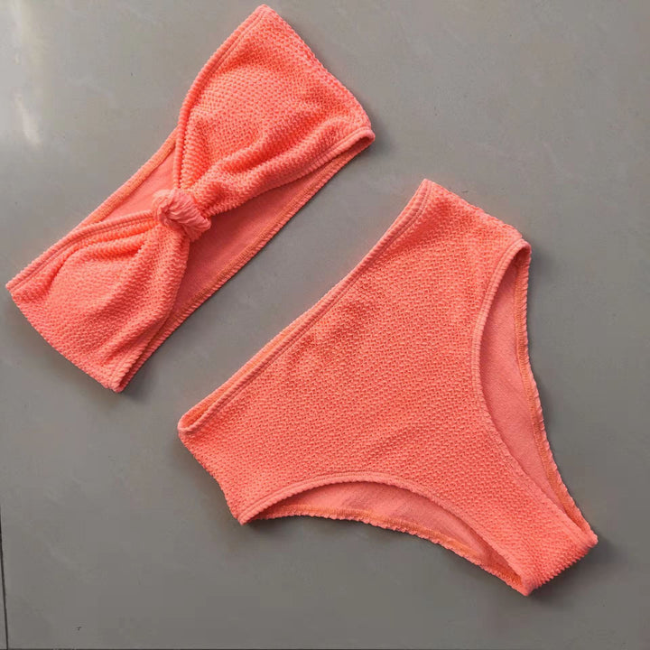 Women's bikini set with textured surface and fashionable knot Mune Fashion