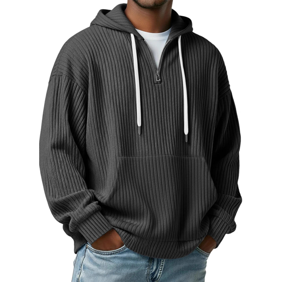 Men's ribbed half-zip hoodie with hood, kangaroo pocket, and oversized casual cut Mune Fashion