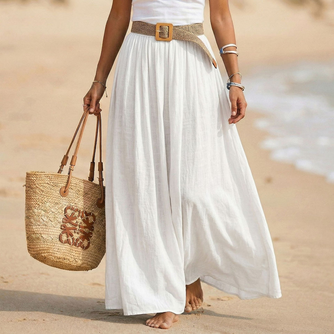 Women nan Pleated Maxi Skirt with Crinkle Look and Elastic Waistband Mune Fashion