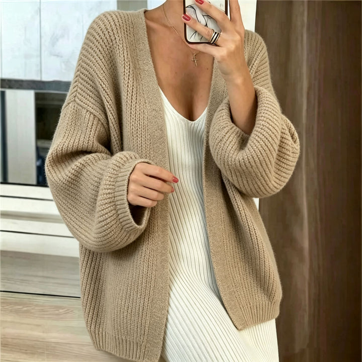 Women Oversize Cardigan made of coarse ribbed knit with balloon sleeves Mune Fashion