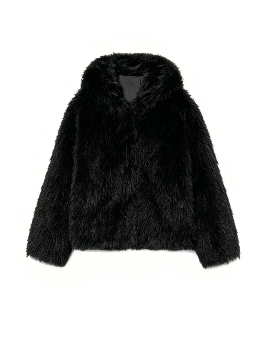 Women's Cropped Faux Fur Jacket with Hood, Dense Long Pile and Boxy Silhouette Mune Fashion