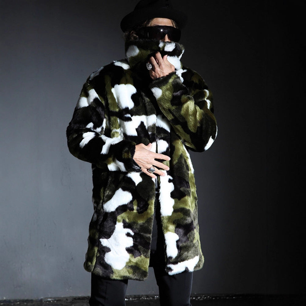 Men's camouflage faux fur coat with long cut and oversized silhouette Mune Fashion