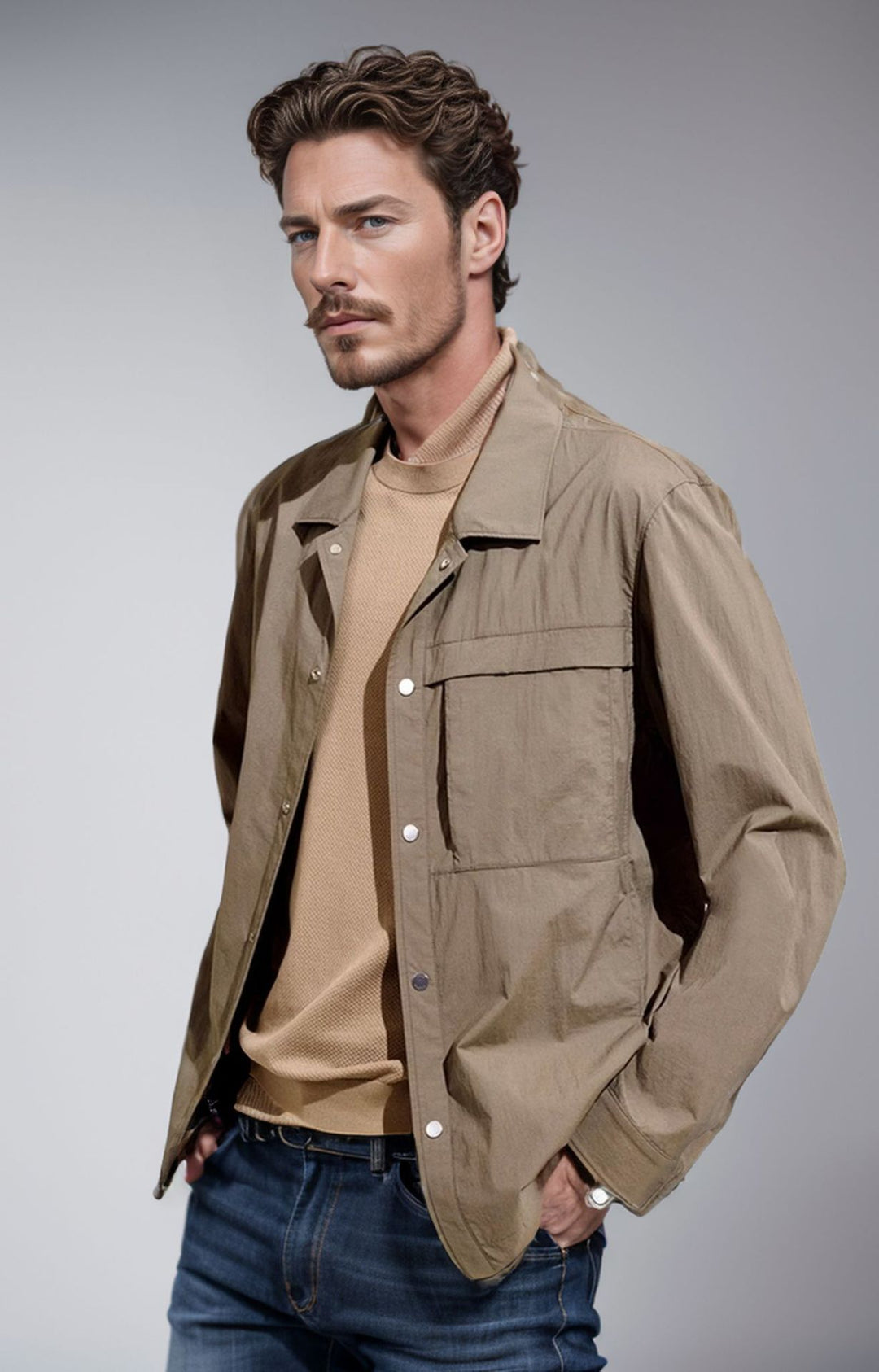 Men's Lightweight Utility Overshirt with Flap Pockets and Snap Button Placket Mune Fashion