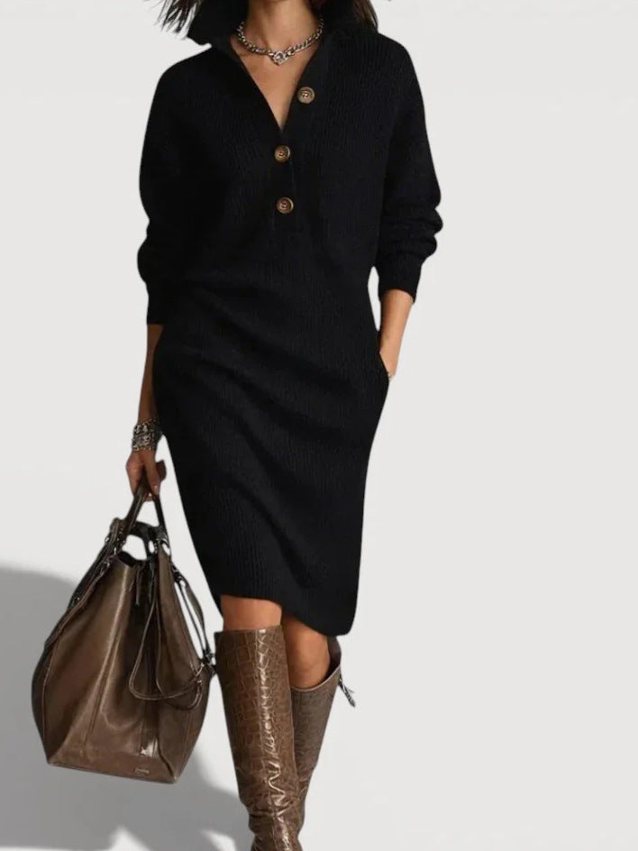 Women's Comfortable Knit Dress with Button Details