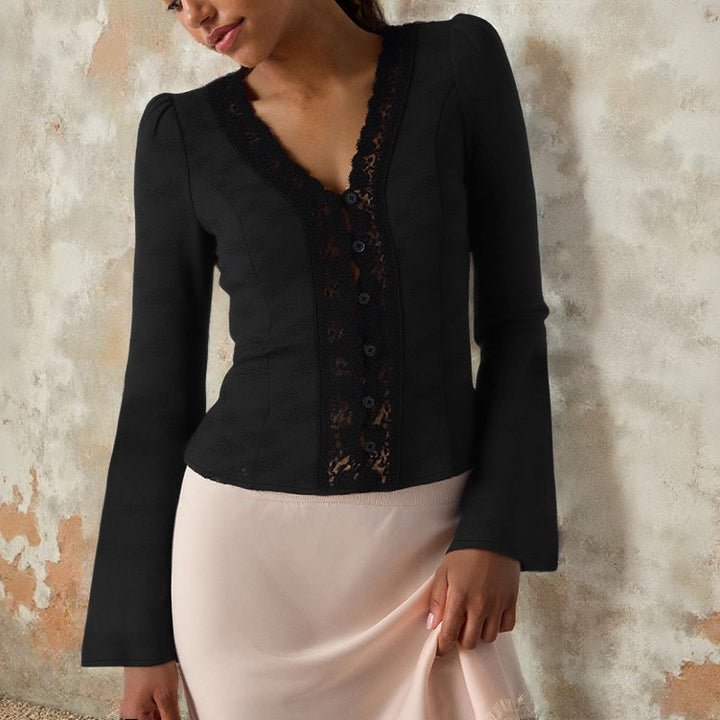 Women's Tailored Lace Blazer with Button Placket and Peplum Mune Fashion