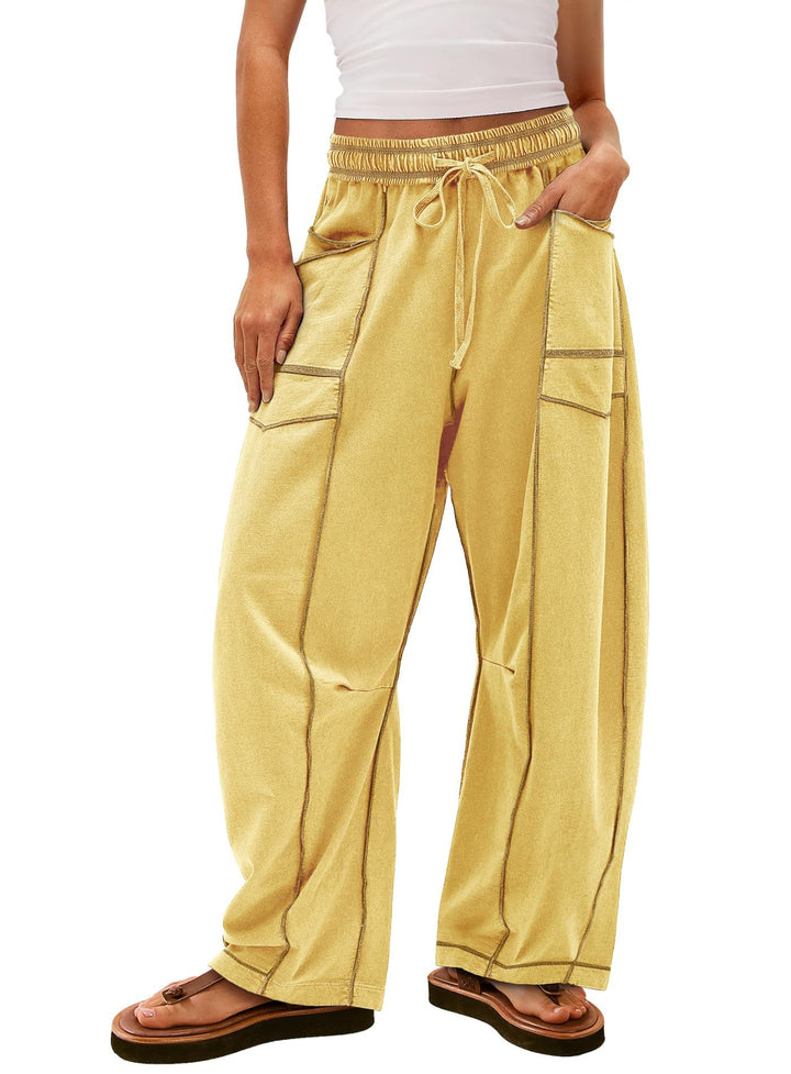 Women wide cargo lounge pants with elastic waistband and contrast seams Mune Fashion