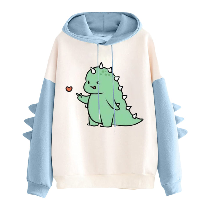 Women's hoodie with cute dinosaur print and three-dimensional spikes Mune Fashion