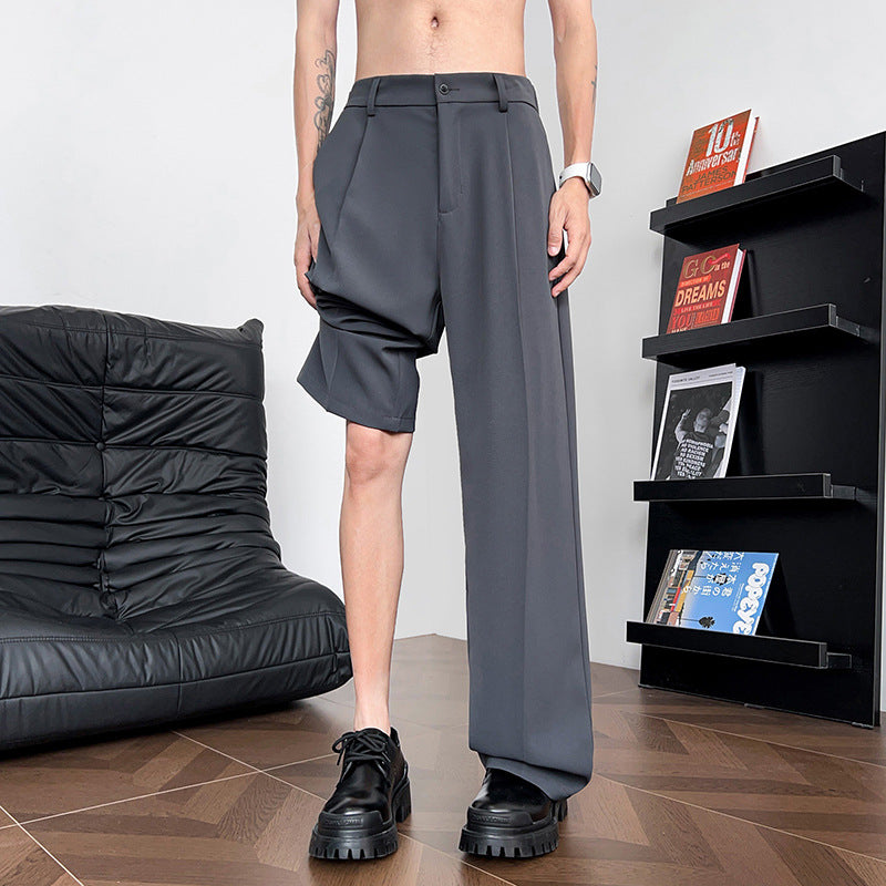 Men's leisure pants with asymmetrical cut