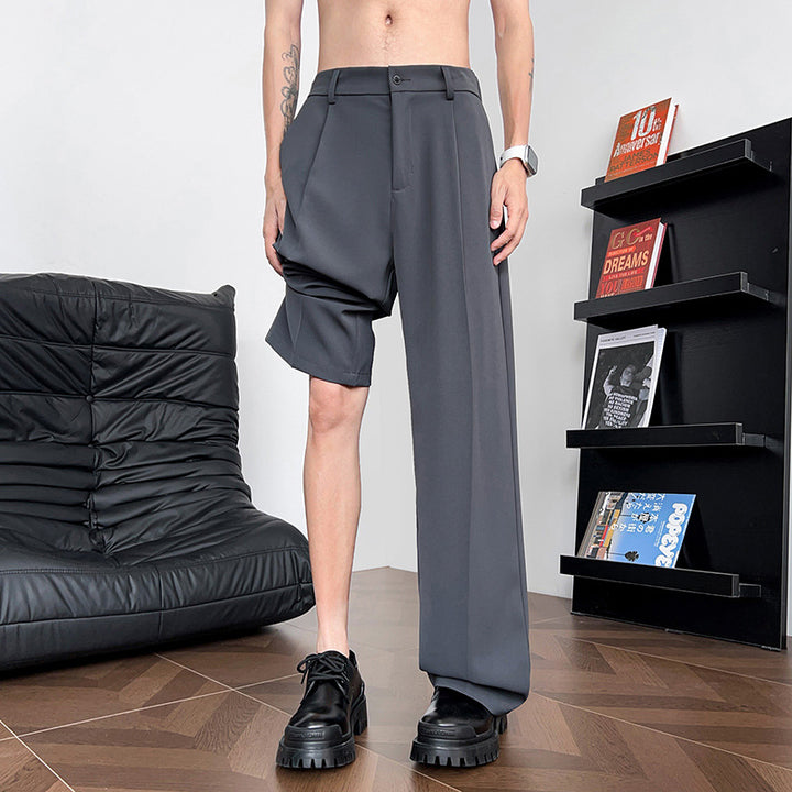 Men's leisure pants with asymmetrical cut