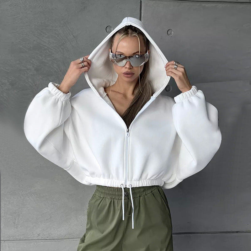 Women's short oversized hooded sweatshirt with half zip and drawstring waistband Mune Fashion