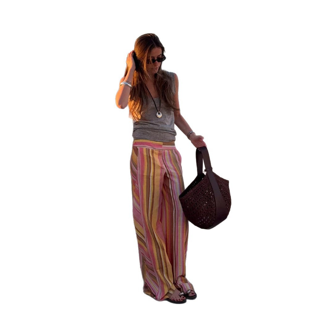 Women's Lightweight High-Waist Linen Pants with Wide Leg, Side Pockets & Long Side Slits Mune Fashion