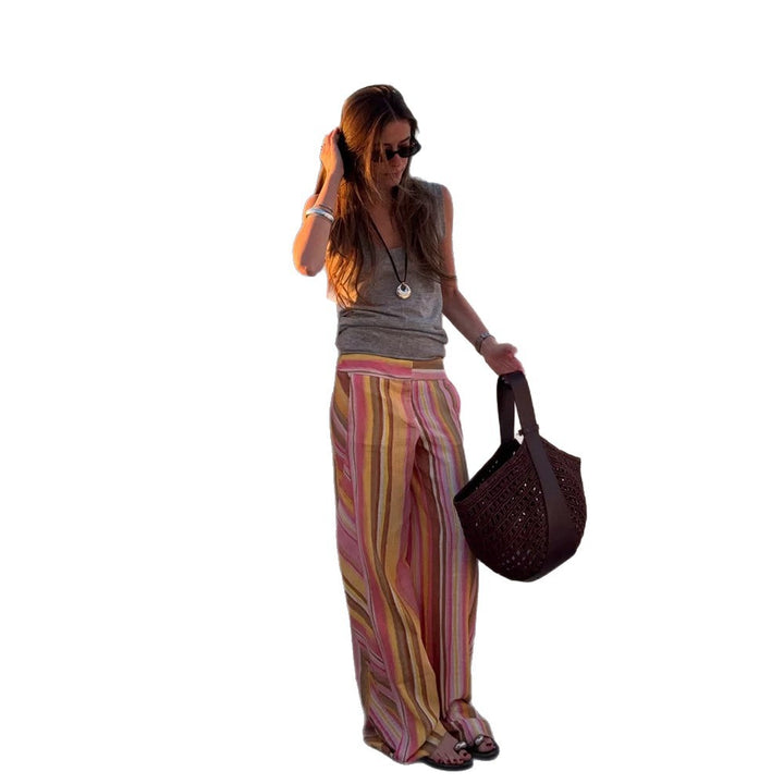 Women's Lightweight High-Waist Linen Pants with Wide Leg, Side Pockets & Long Side Slits Mune Fashion