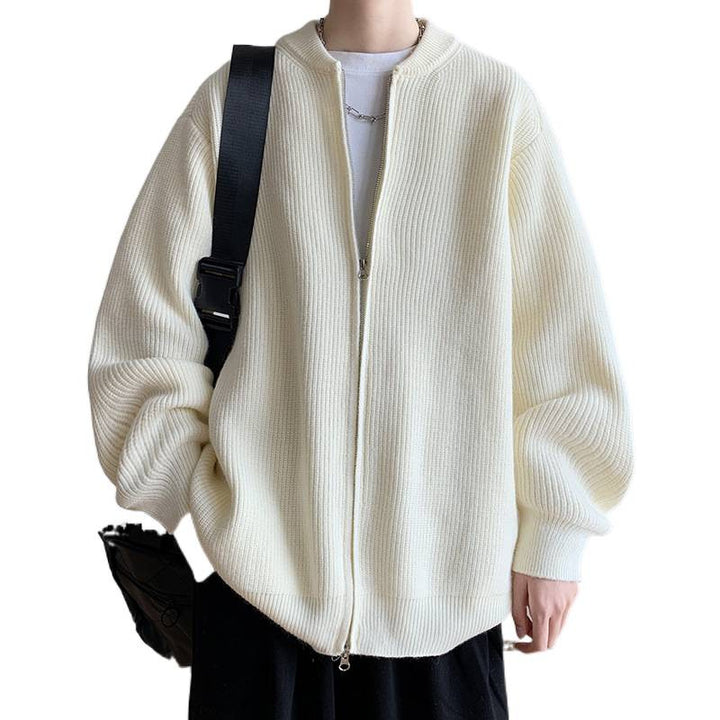 Unisex Oversize Ribbed Knit Cardigan with Two-Way Zipper and Minimal Stand Collar Mune Fashion