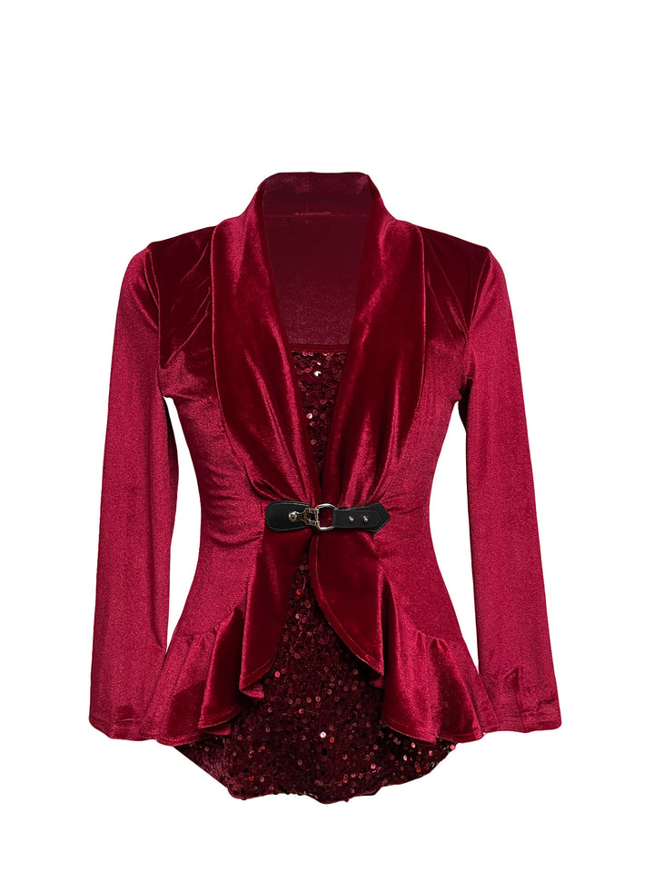 Women nan tailored velvet blazer with shawl collar and decorative belt Mune Fashion