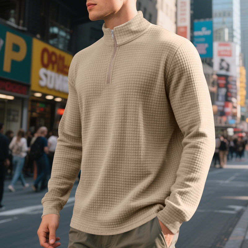 Men's nan City Thermal Pullover with short zipper stand-up collar and fine square structure Mune Fashion