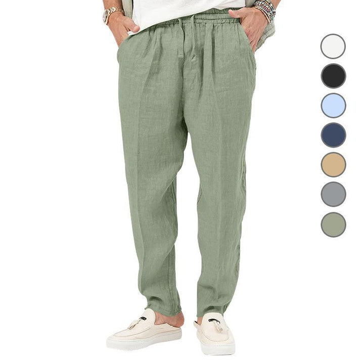 Men's casual linen look leisure pants with elastic drawstring waistband and tapered legs Mune Fashion