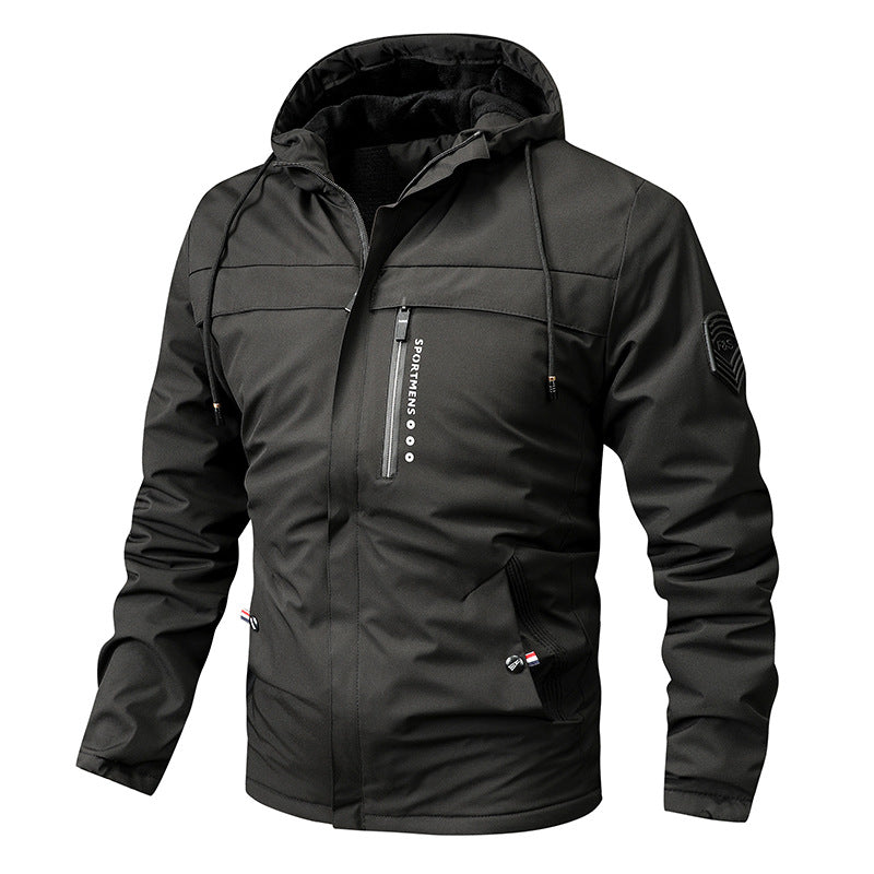 Men's windproof softshell jacket with adjustable hood, fleece inner lining and concealed zipper pockets Mune Fashion
