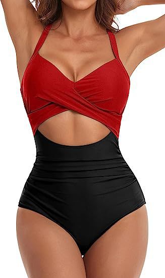 Women's One-Piece Swimsuit with Elegant Wrap Cut Mune Fashion