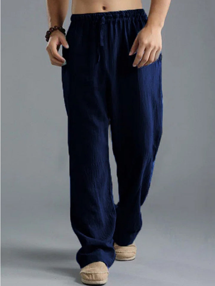 Men's casual linen pants with elastic waistband, drawstring, and straight leg Mune Fashion