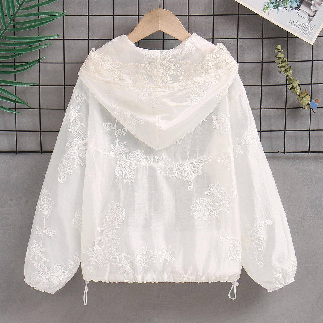 Women's transparent embroidered hoodie jacket with zipper and drawstring Mune Fashion